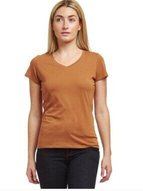 Mott & Bow Marcy Tee Women's V-Neck Cardamom Rust Brown T-Shirt Size XL